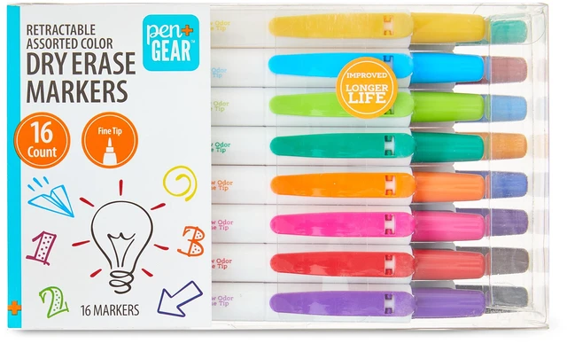 Main image of Pen+Gear Low-Odor Retractable Dry Erase Markers, Fine Point, Multi Colors, 16 Count