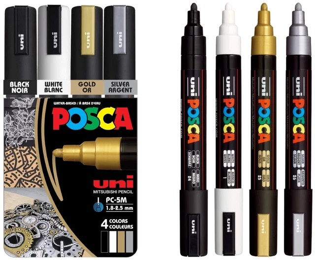 Main image of Uni POSCA PC-5M Water-Based Paint Markers, Medium Reversible Tip, 1.8-2.5mm, Assorted Colors, 4 Count