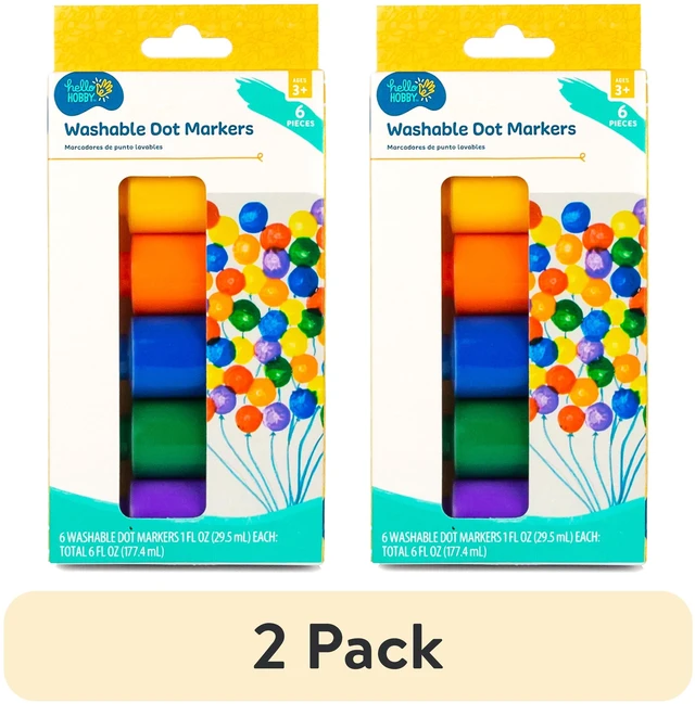 Main image of Hello Hobby Washable Dot Markers, 2-Pack, 6 Primary Colors