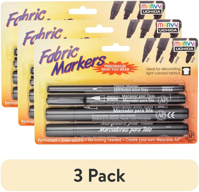 Main image of 3 Pack Fabric Markers, Black Ink, 4-Pack with Assorted Tips, No Heat Set Required