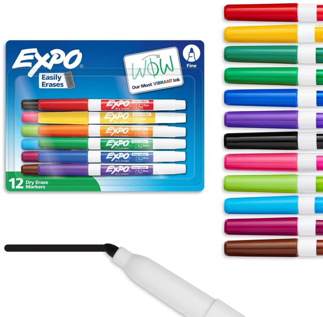 Main image of EXPO Fine Tip Dry Erase Markers, Assorted Colors with Yellow, 12 Pack
