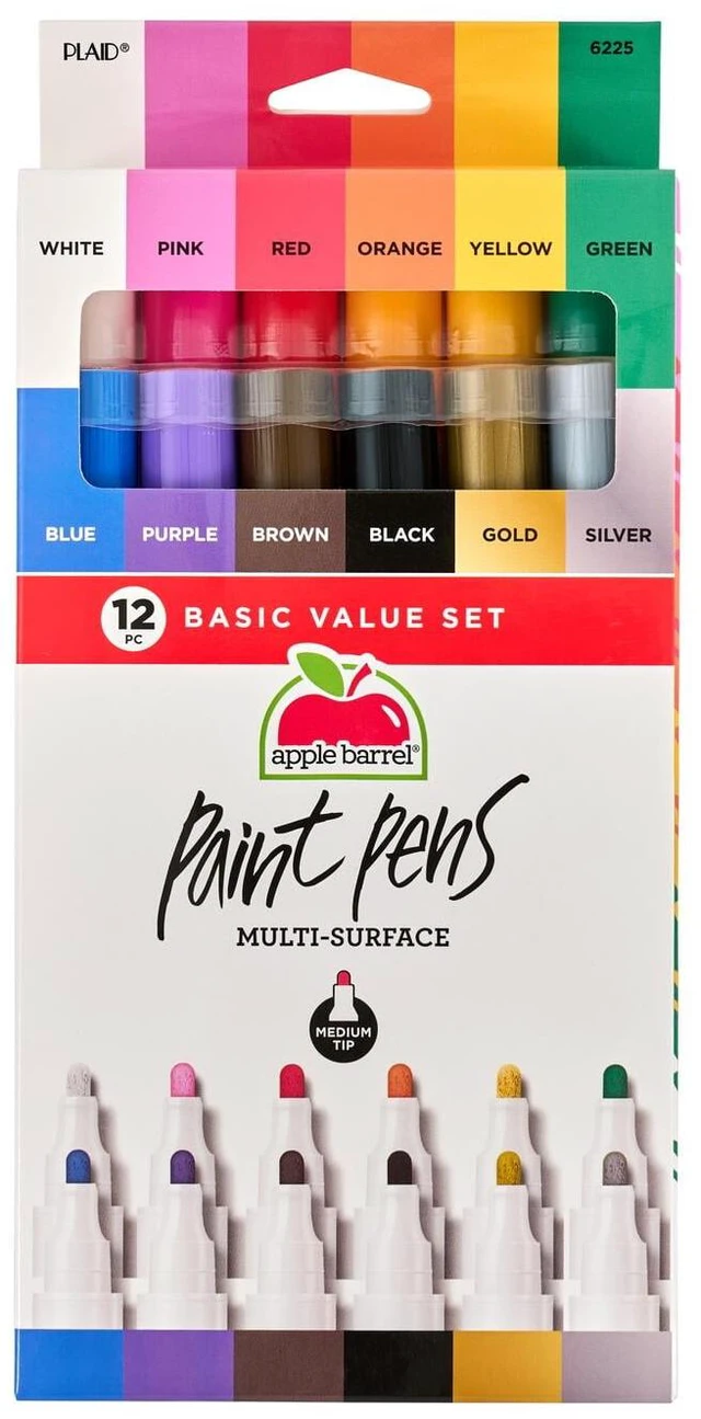 Main image of Apple Barrel Multi-Surface Paint Pens Basic Value Set, Medium Tip, 12-Piece