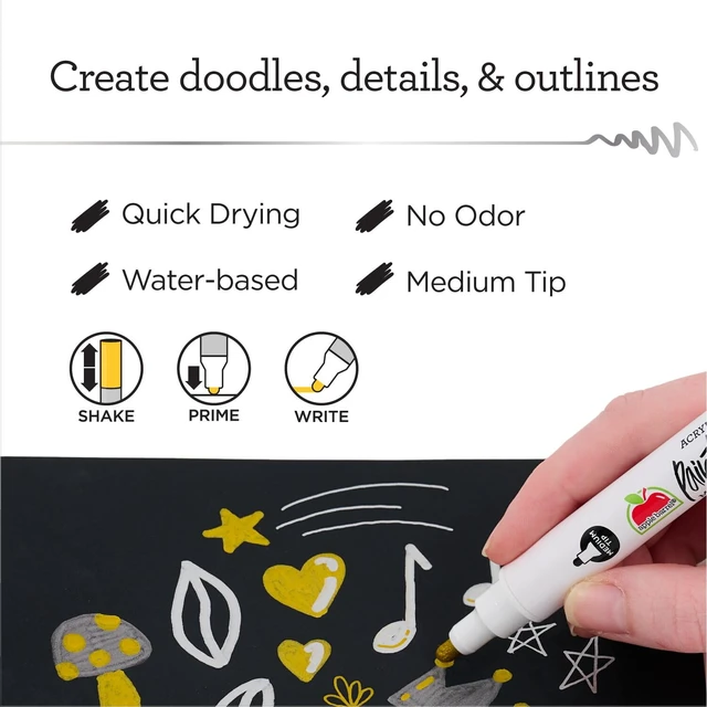 Alt view image 4 of 5 - Apple Barrel Metallic Multi-Surface Medium Tip Paint Pens Set, 5 Piece