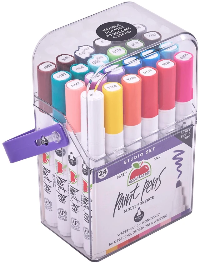 Main image of Apple Barrel Multi-Surface Paint Pens Studio Set, Medium Tip, 24 Pieces