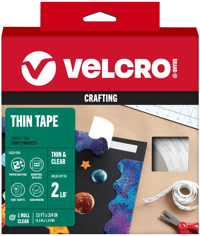 Main image of VELCRO Brand 91325 Thin General Purpose Tape, 15ft x 3/4in, Cut Strips to Length, Large Roll for Home Office or Crafts