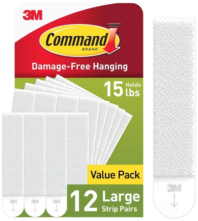 Main image of Command Large Picture Hangers, 15 lbs Capacity, White, Damage-Free Hanging, 12 Pairs Adhesive Strips