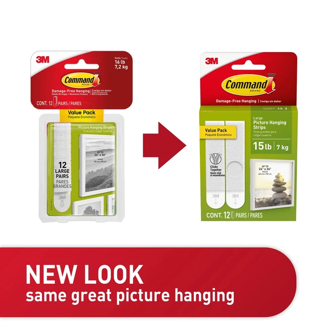 Alt view image 3 of 5 - Command Large Picture Hangers, 15 lbs Capacity, White, Damage-Free Hanging, 12 Pairs Adhesive Strips