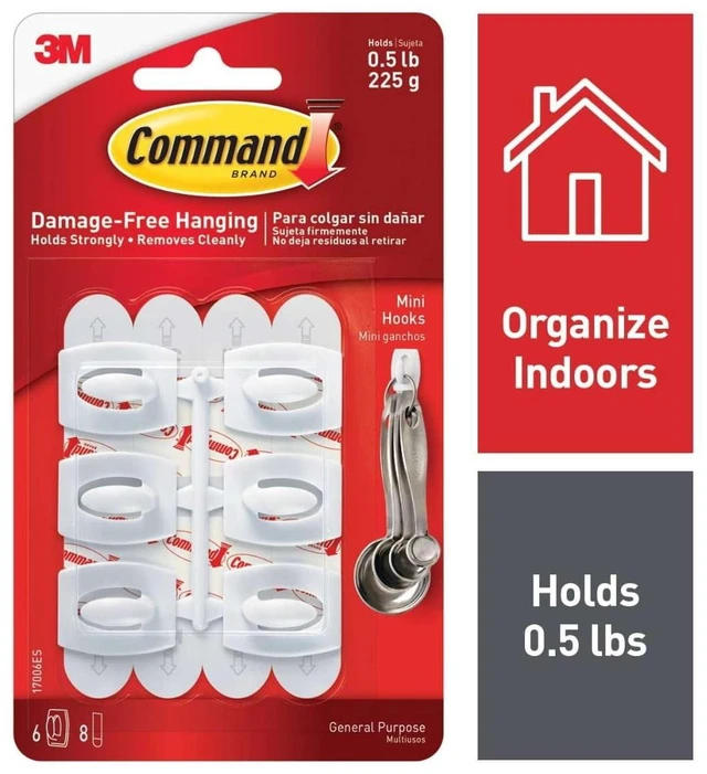 Main image of Command Mini Hooks, White, 6 Hooks, 8 Strips, 2 Pack