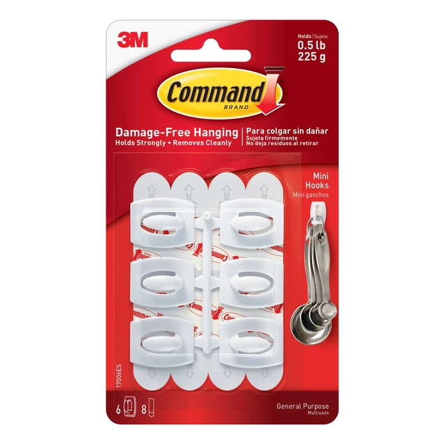Alt view image 2 of 2 - Command Mini Hooks, White, 6 Hooks, 8 Strips, 2 Pack
