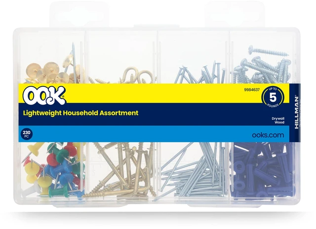 Main image of Ook Picture Hanging Kit 230 Pack, 5 lbs, Steel, Zinc Finish/Brass, Assorted Colors