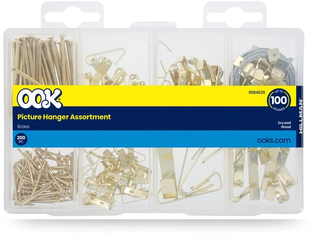 Main image of Ook Picture Hanging Kit 200-Pack, 10-100 lbs, Steel, Brass Finish, Gold