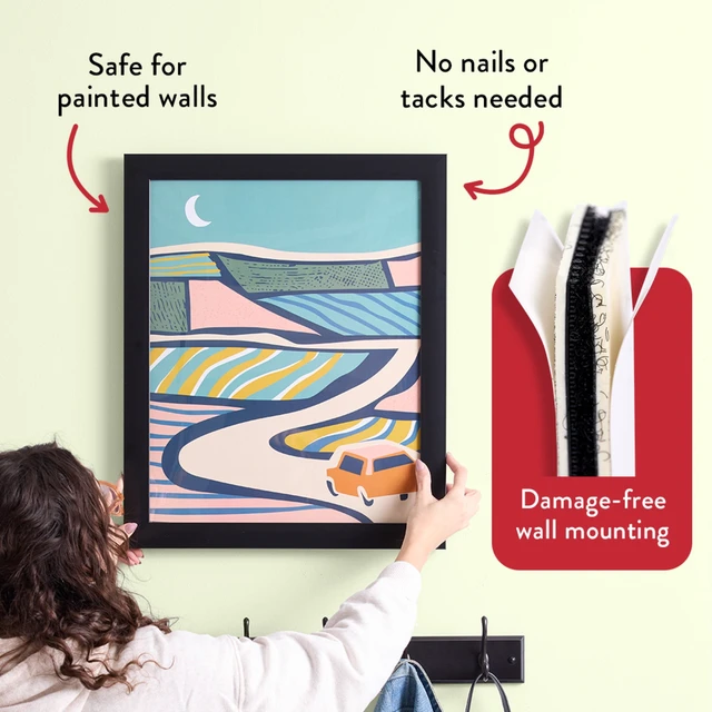 Alt view image 2 of 7 - Hyper Tough Large Removable Adhesive Strips, 5lbs Capacity, for Hanging Small Pictures, Black, 12 Pairs