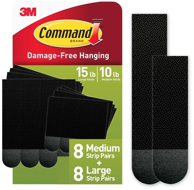 Main image of Command Medium and Large Picture Hangers, Holds 10 & 15 lbs, Black, 8 Medium, 8 Pairs Large Adhesive Strips