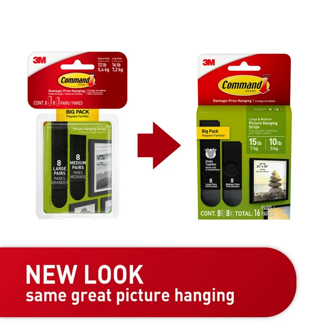 Alt view image 4 of 5 - Command Medium and Large Picture Hangers, Holds 10 & 15 lbs, Black, 8 Medium, 8 Pairs Large Adhesive Strips