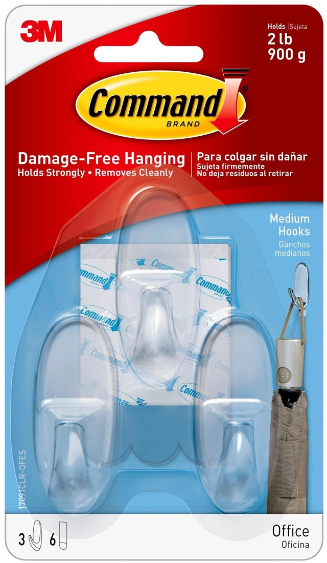 Main image of Command Clear Medium Hooks, 3 Hooks, 6 Strips, 2 Pack