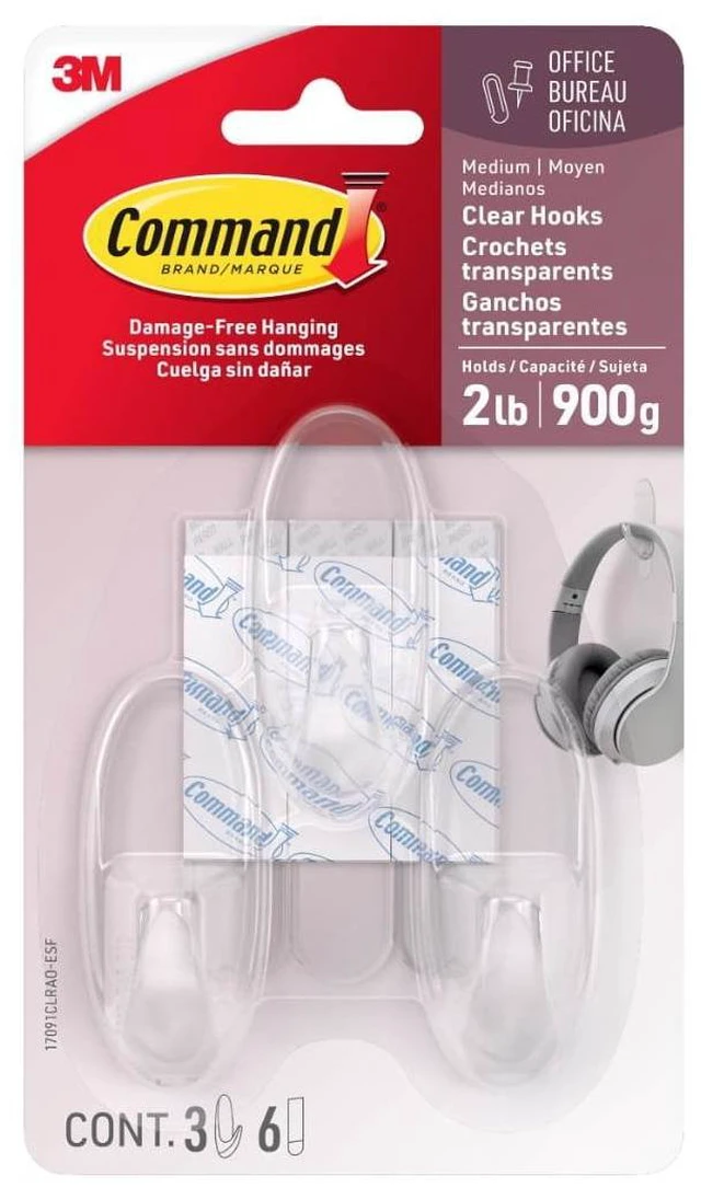 Alt view image 2 of 2 - Command Clear Medium Hooks, 3 Hooks, 6 Strips, 2 Pack