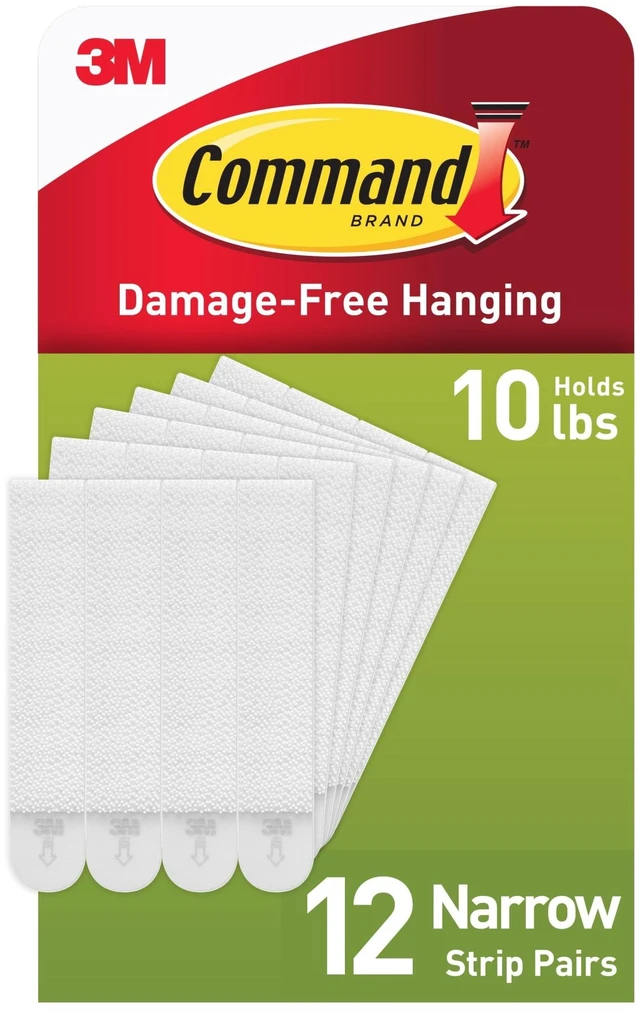 Main image of Command Narrow Picture Hangers, 10lb, White, 12 Pairs Adhesive Strips