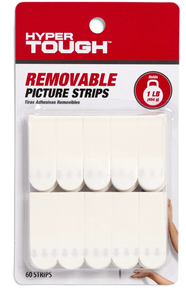 Main image of Hyper Tough Small Removable Adhesive Strips, 1 lb Capacity, White, 60 Piece
