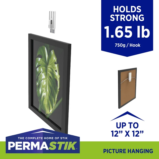 Alt view image 6 of 7 - Permastik Small Adhesive Picture Hooks, Rental Safe, 9 Pack, Holds up to 1.65 lbs