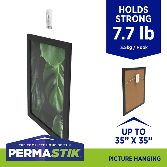 Alt view image 2 of 7 - Permastik Extra Large Adhesive Picture Hooks, Rental Safe, Holds up to 7.7 lbs (3 Pack)