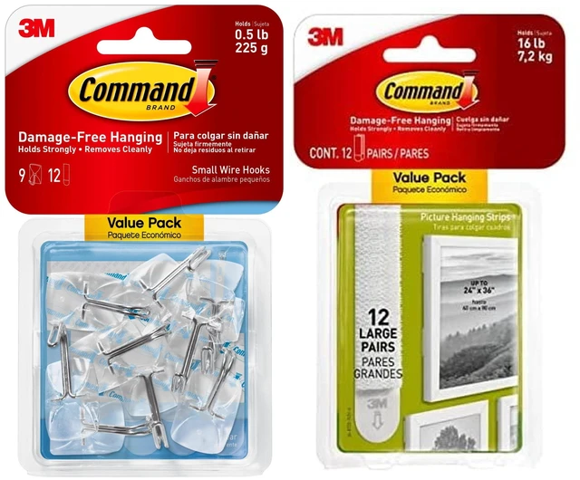 Main image of Command Small Wire Toggle Hooks, Clear, 9 Hooks and Command Large Picture Hanging Strips, White, 12 Pairs