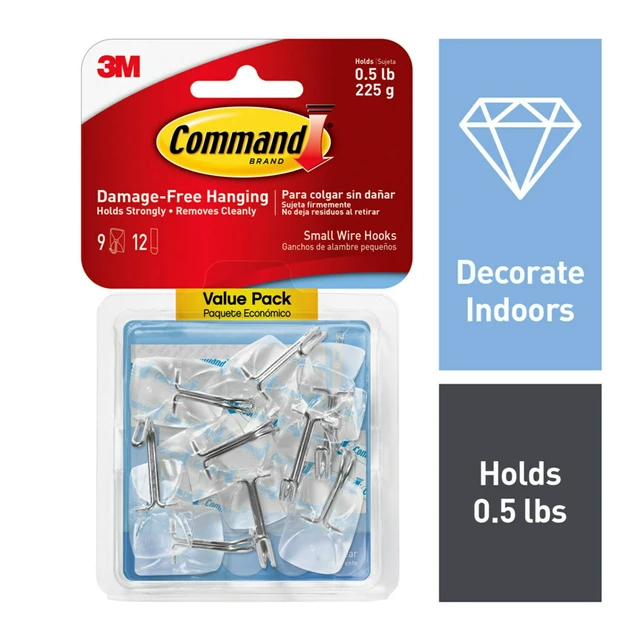 Alt view image 3 of 3 - Command Small Wire Toggle Hooks, Clear, 9 Hooks and Command Large Picture Hanging Strips, White, 12 Pairs