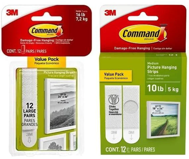 Main image of Command White Large Picture Hanging Strips, 12 Pairs + Medium Picture Hanging Strips, 12 Pairs