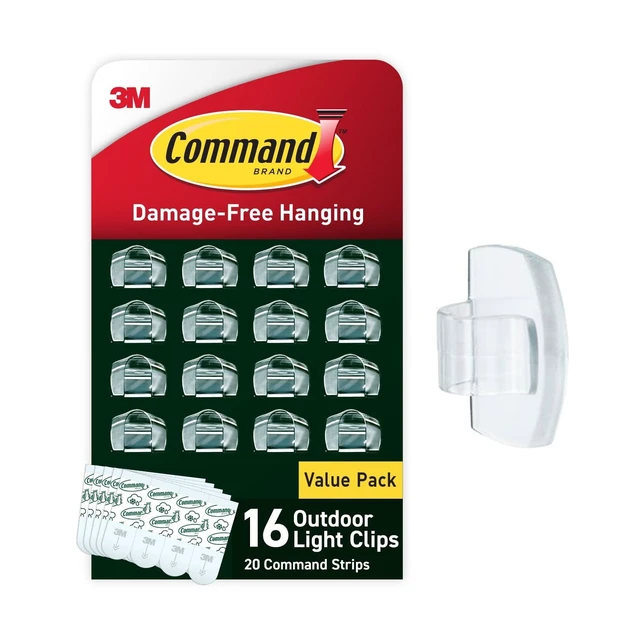 Alt view image 2 of 3 - Command Outdoor Light Clips, Clear, 16 Clips and Command White Large Picture Hanging Strips, 12 Pairs