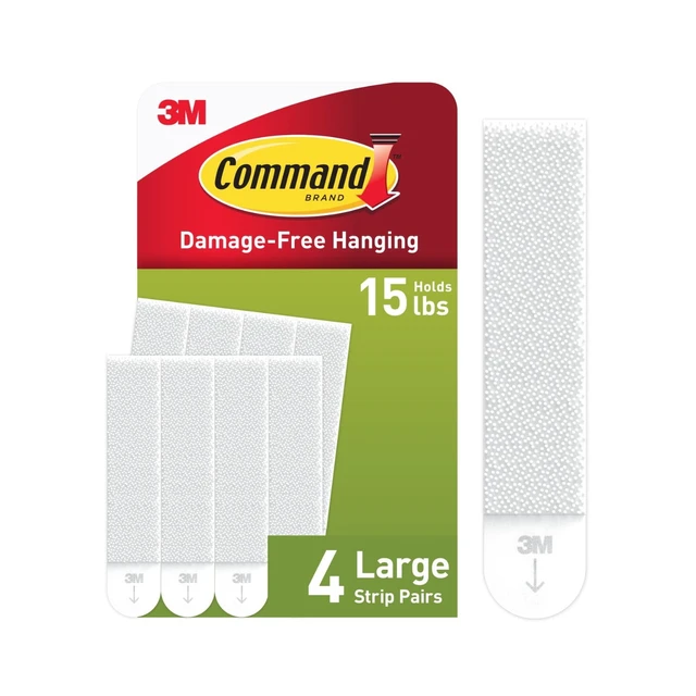 Alt view image 3 of 5 - Command Large Picture Hangers 2 Pack, Holds 15lbs, White, Damage-Free Hanging, 4 Pairs Adhesive Strips
