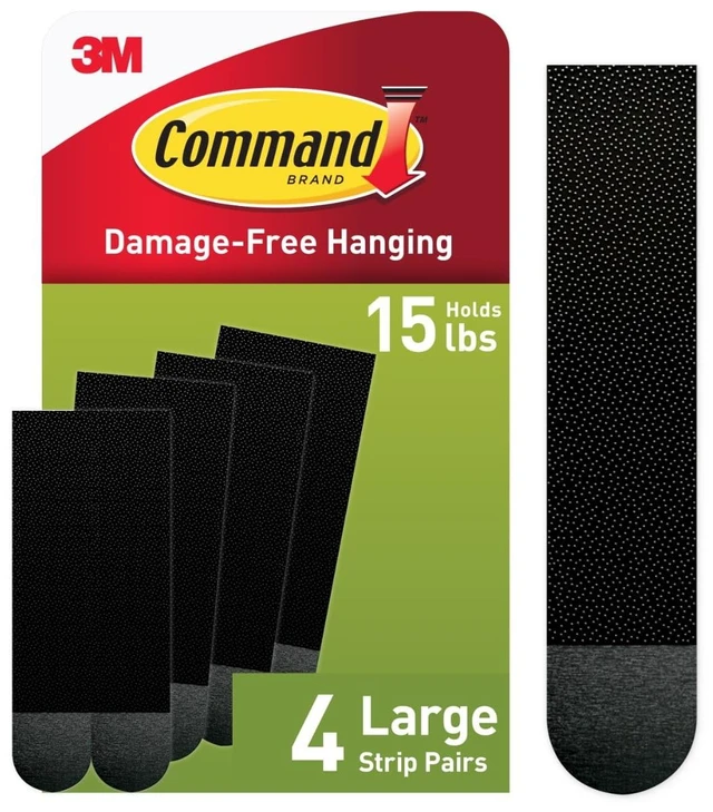 Alt view image 5 of 5 - Command Large Picture Hangers (2 Pack), Holds 15 lbs, Black, Damage-Free Hanging, 4 Pairs Adhesive Strips