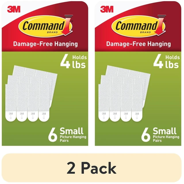 Main image of Command Small Picture Hangers, 4lbs Capacity, 2Pack, White, Damage-Free Hanging, 6Pairs Adhesive Strips