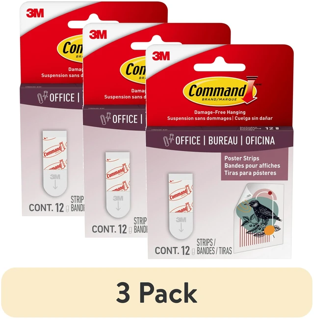 Main image of Command Poster Strips (3 Pack) - White, Damage-Free Hanging, 12 Strips