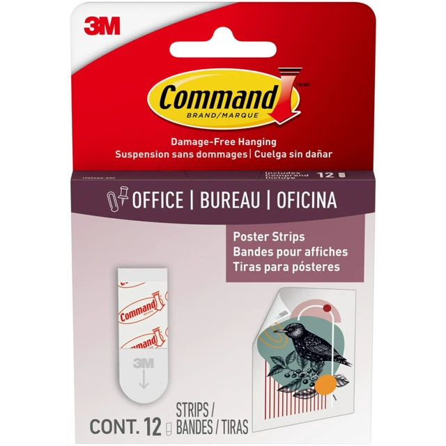 Alt view image 3 of 5 - Command Poster Strips (3 Pack) - White, Damage-Free Hanging, 12 Strips