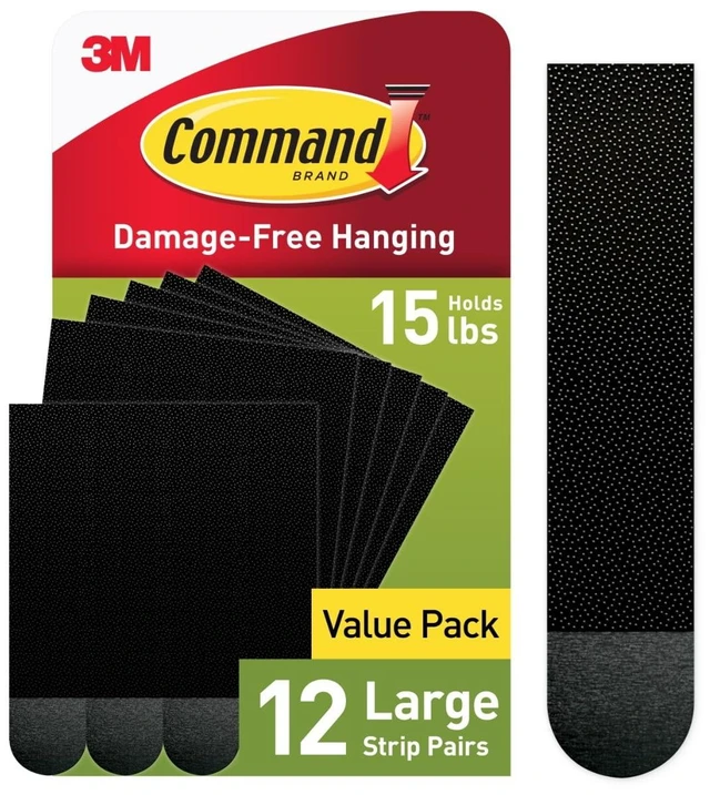 Alt view image 4 of 5 - Command Large Picture Hangers (2 Pack), Holds 15lbs, Black, Damage-Free Hanging, 12Pairs Adhesive Strips