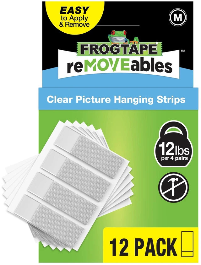 Main image of FrogTape reMOVEables Medium Clear Picture Hanging Strips, 12 Pairs