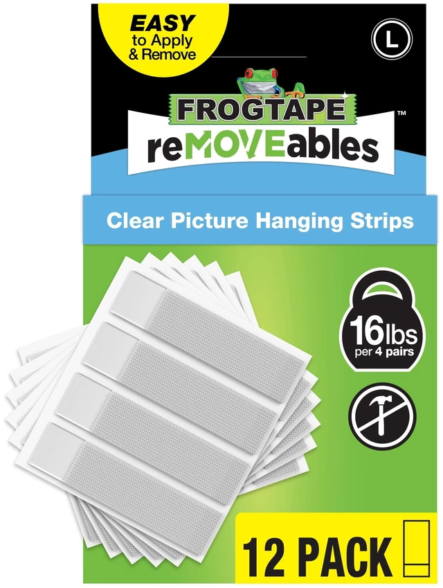 Main image of FrogTape reMOVEables Large Clear Picture Hanging Strips, 12 Pairs