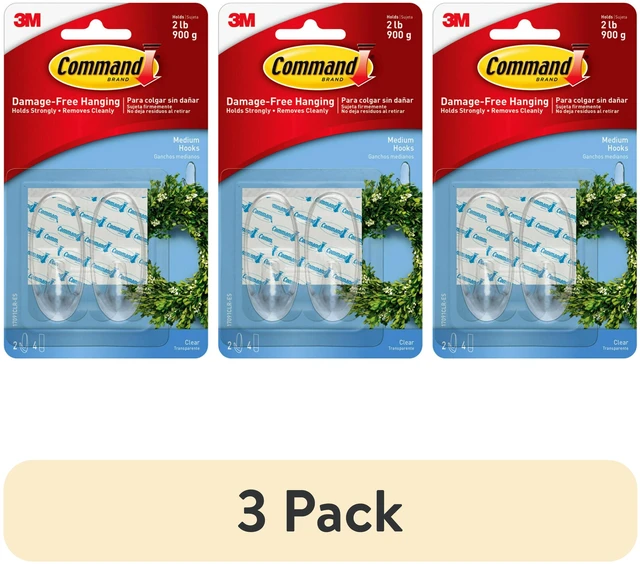 Main image of Command Medium Wall Hooks, Clear, 3 Pack, 2 Hooks, Damage Free Hanging of Decorations