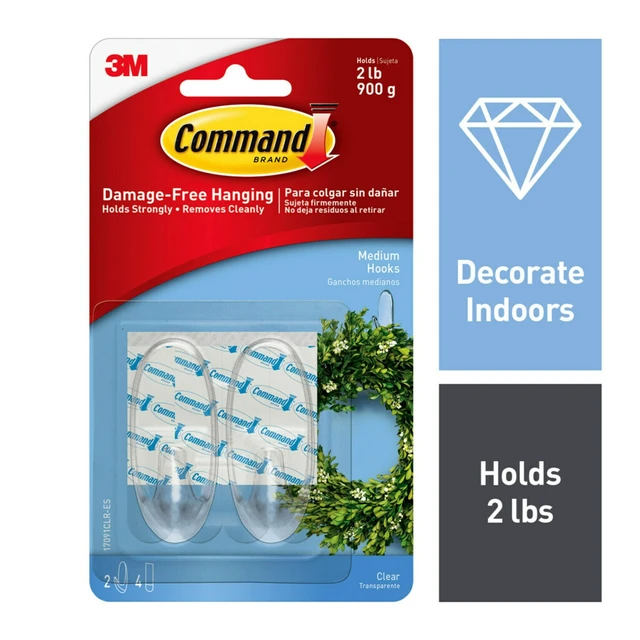 Alt view image 3 of 5 - Command Medium Wall Hooks, Clear, 3 Pack, 2 Hooks, Damage Free Hanging of Decorations