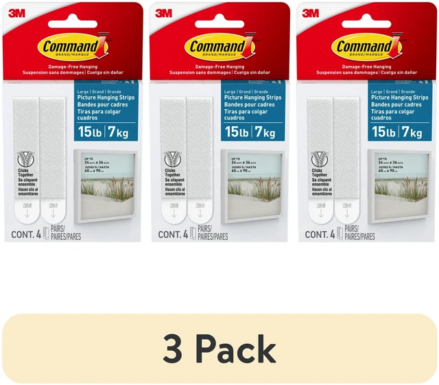 Main image of Command Bath Picture Hanging Strips, Large, White, 4 Water Resistant Pairs, 3 Pack
