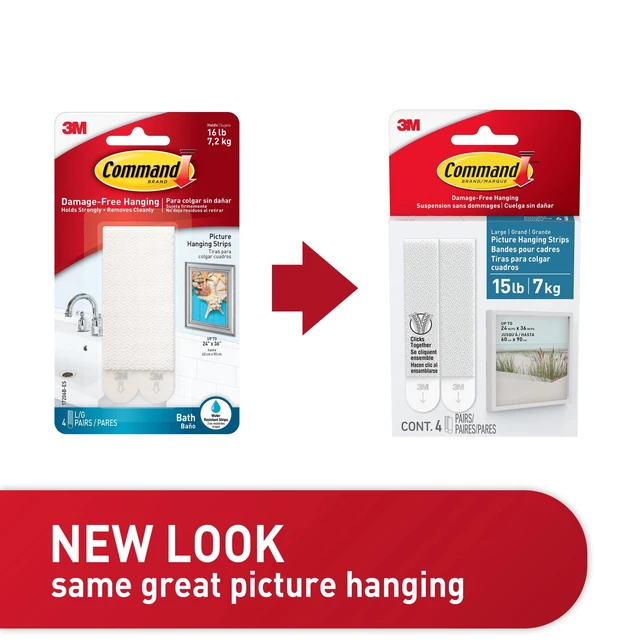 Alt view image 2 of 5 - Command Bath Picture Hanging Strips, Large, White, 4 Water Resistant Pairs, 3 Pack