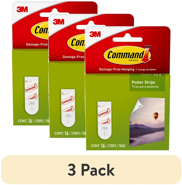 Main image of Command Poster Strips (3 Pack), White, Damage-Free Hanging, 16 Strips