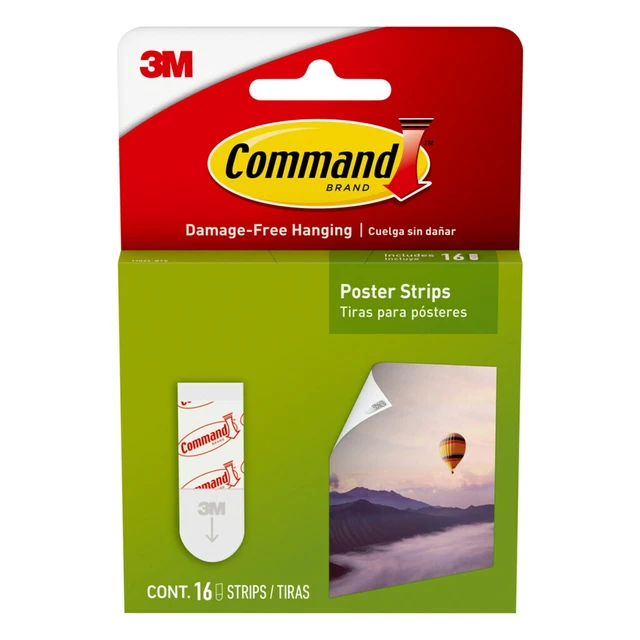 Alt view image 3 of 5 - Command Poster Strips (3 Pack), White, Damage-Free Hanging, 16 Strips