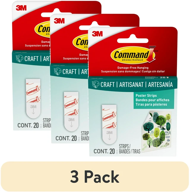 Main image of Command Poster Strips (3 Pack) White Damage-Free Hanging Poster Hangers, 20 Strips