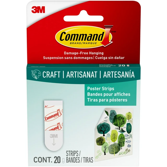 Alt view image 2 of 5 - Command Poster Strips (3 Pack) White Damage-Free Hanging Poster Hangers, 20 Strips