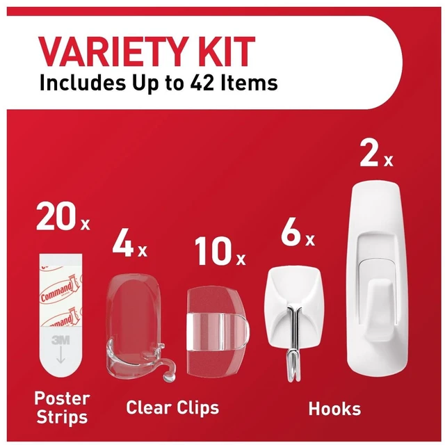 Alt view image 2 of 5 - Command Hooks Hang and Decorating Kit, Damage Free Variety Pack, Holds 3lbs, White, Hangs 32 Items