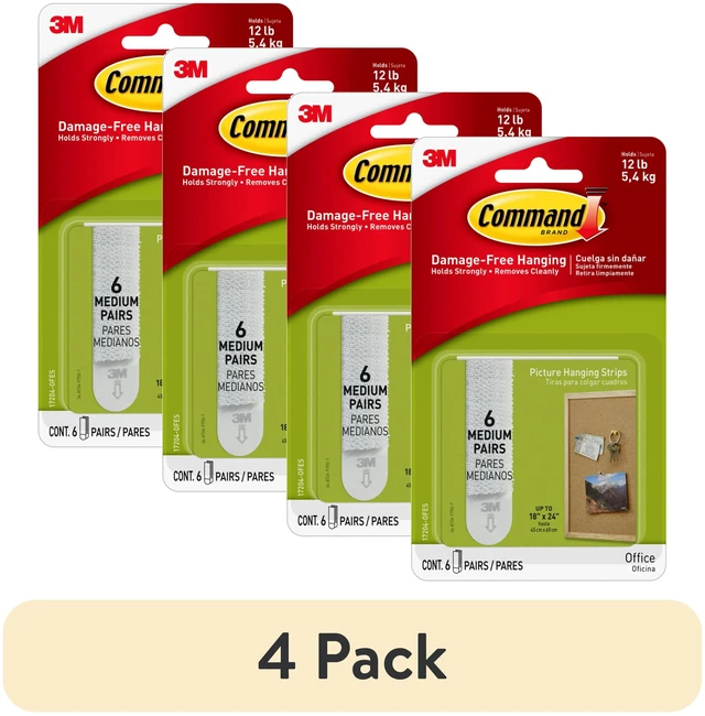 Main image of Command Medium Picture Hangers (4 Pack), Holds 10lbs, White, Damage-Free Hanging, 6Pairs Adhesive Strips