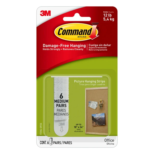 Alt view image 2 of 5 - Command Medium Picture Hangers (4 Pack), Holds 10lbs, White, Damage-Free Hanging, 6Pairs Adhesive Strips