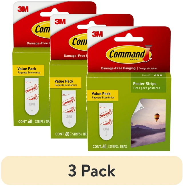 Main image of Command Poster Strips (3 Pack) White, 60 Count, Damage-Free Hanging