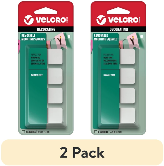 Main image of VELCRO Brand Removable Mounting Squares, Damage-Free Decorating, 3/4", 8 Count, 2 Pack (95190)