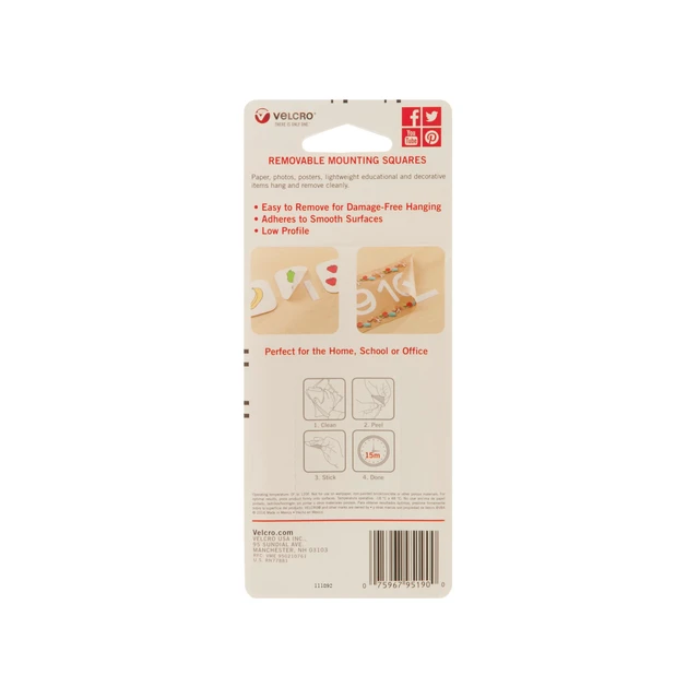 Alt view image 2 of 7 - VELCRO Brand Removable Mounting Squares, Damage-Free Decorating, 3/4", 8 Count, 2 Pack (95190)